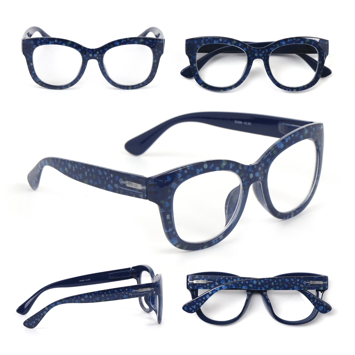 Oversized Retro Reading Glasses handmade Ladies Colourful Spring Hinges 59 x 53mm Large Frame DX99