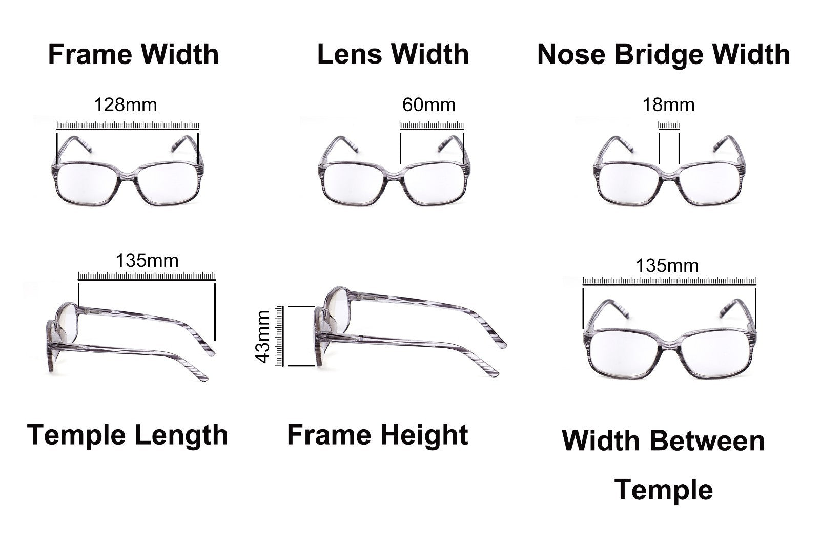 High Strength High Power Grey Reading Glasses Unisex +4.5 +5.0 +5.5 +6.0 C868