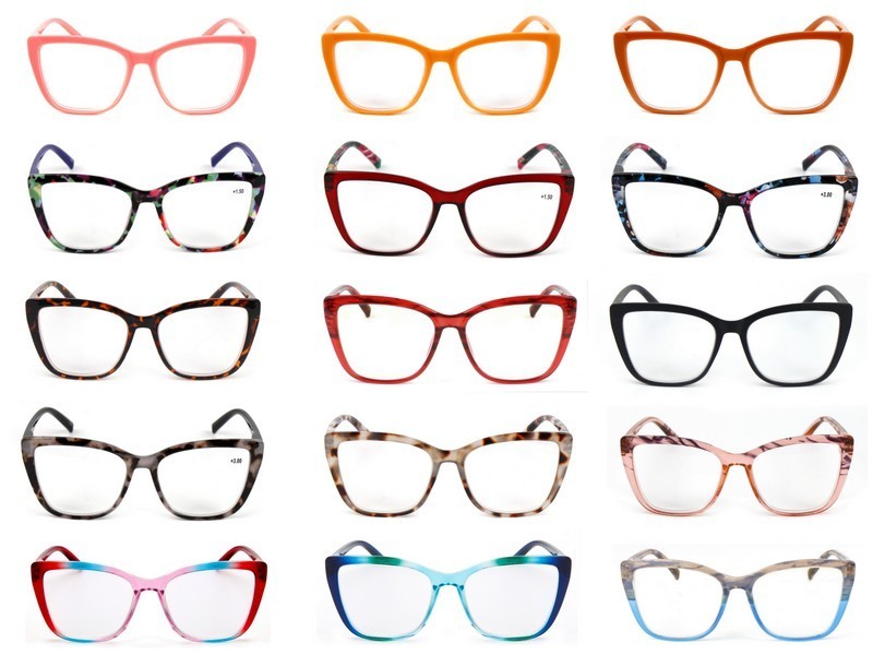 Cat Eye Funky Oversized Reading Glasses Woman with Spring Hinges 16 Colours DX88