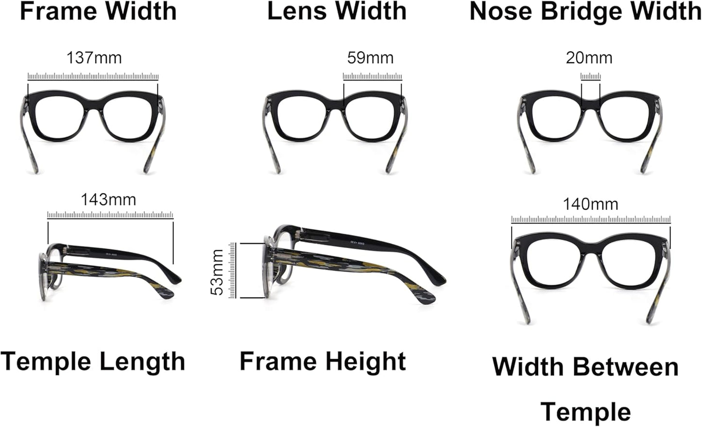 Oversized Retro Reading Glasses handmade Ladies Colourful Spring Hinges 59 x 53mm Large Frame DX99