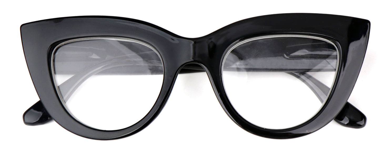 Fads & Fashions Cat Eye Bold Funky Thick Framed Reading Glasses Woman's in 4 Colours Spring Hinges Scratch Resistant Lenses DX98