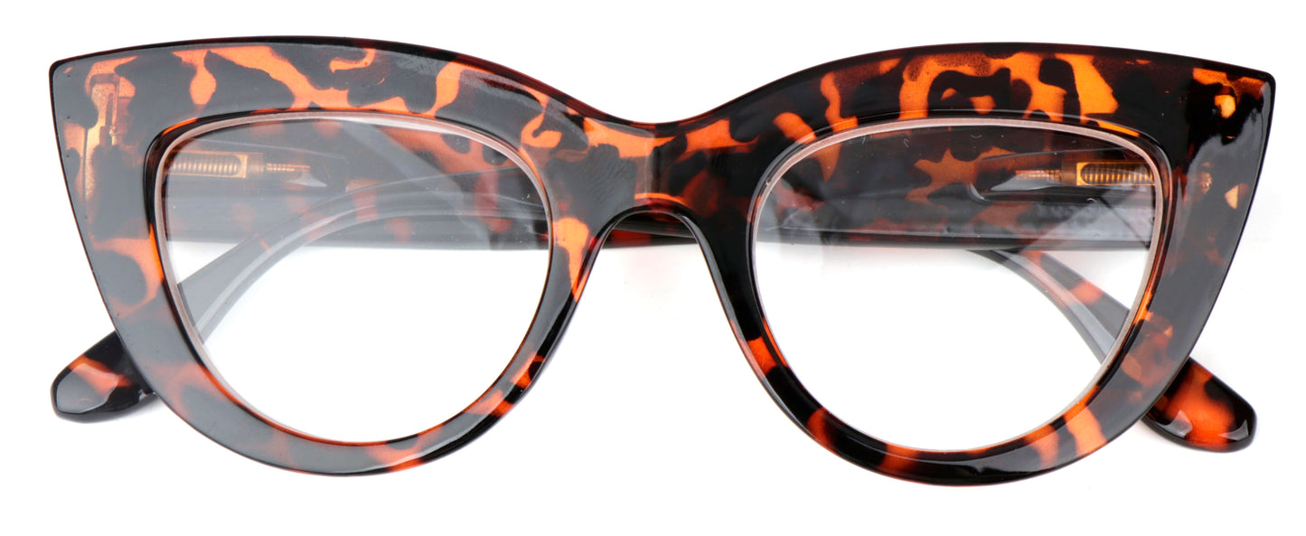 Fads & Fashions Cat Eye Bold Funky Thick Framed Reading Glasses Woman's in 4 Colours Spring Hinges Scratch Resistant Lenses DX98