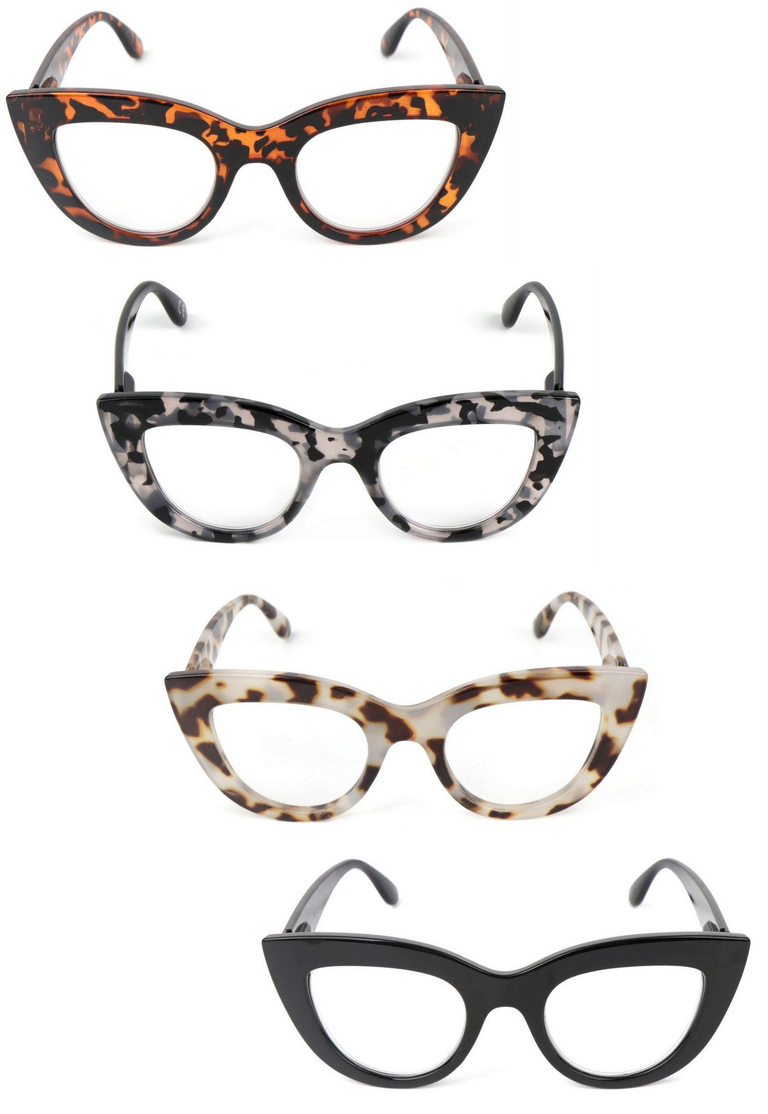 Fads & Fashions Cat Eye Bold Funky Thick Framed Reading Glasses Woman's in 4 Colours Spring Hinges Scratch Resistant Lenses DX98