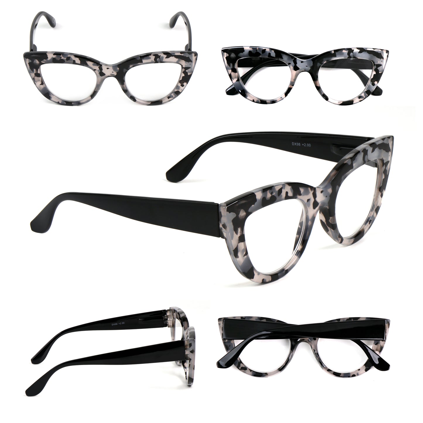 Fads & Fashions Cat Eye Bold Funky Thick Framed Reading Glasses Woman's in 4 Colours Spring Hinges Scratch Resistant Lenses DX98