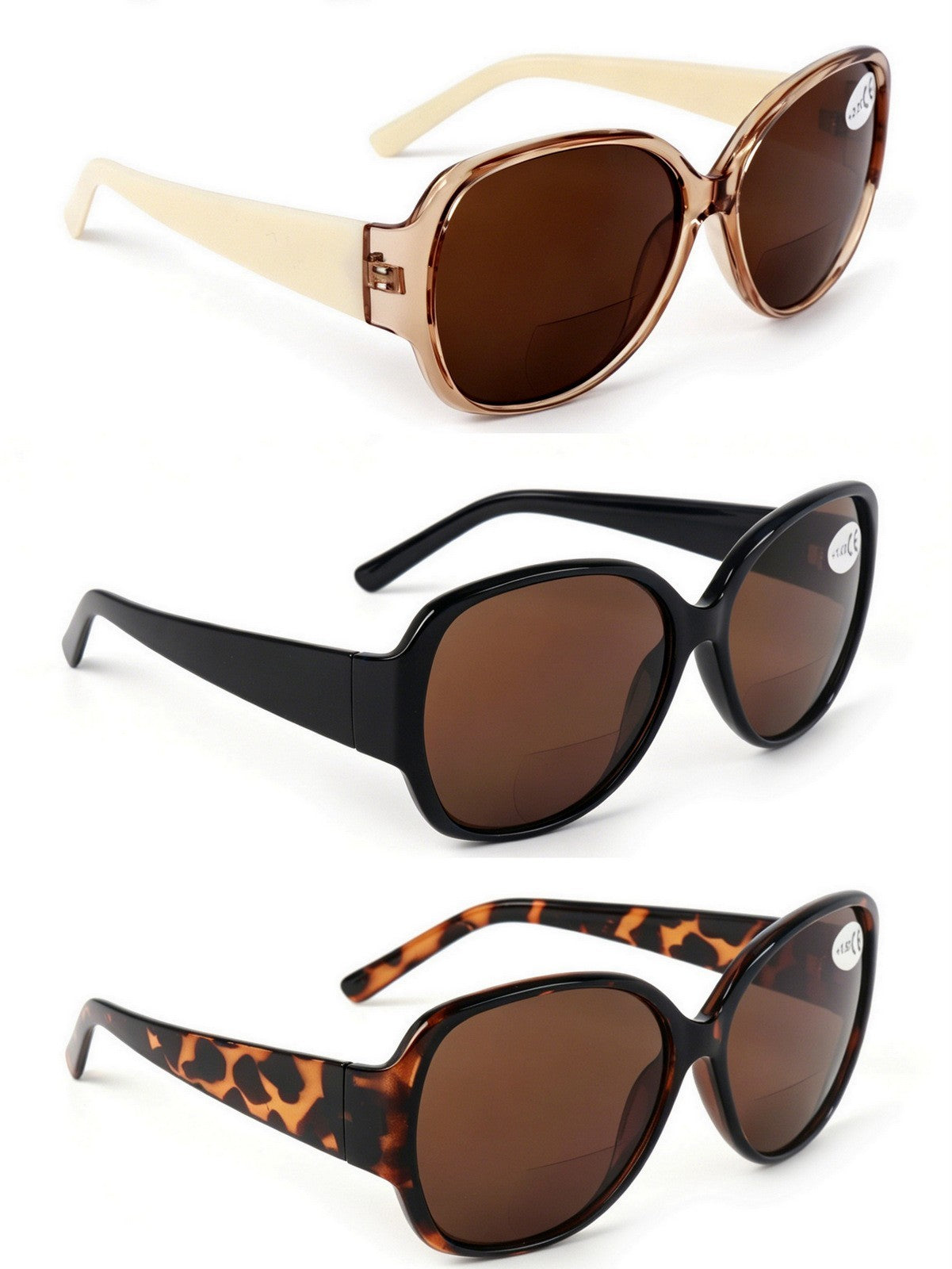 Bifocal Sun Readers Oversized Womans Oval with Metal Hinges 3 Colours DX8154