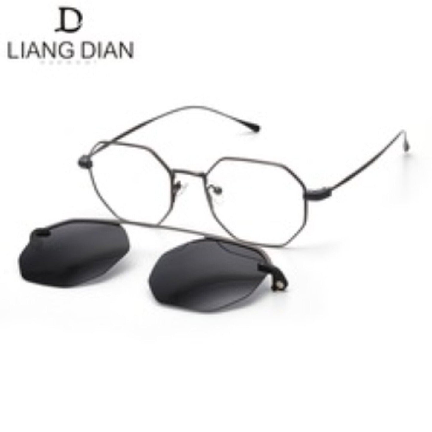 Pure Titanium Eyeglasses 2 in 1 with Magnetic Sunglasses UV400 in Black DC3044