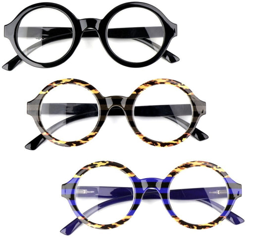 Round Frame Stylish Spring Hinged Reading Glasses Mens Womans in 3 Colours DX80