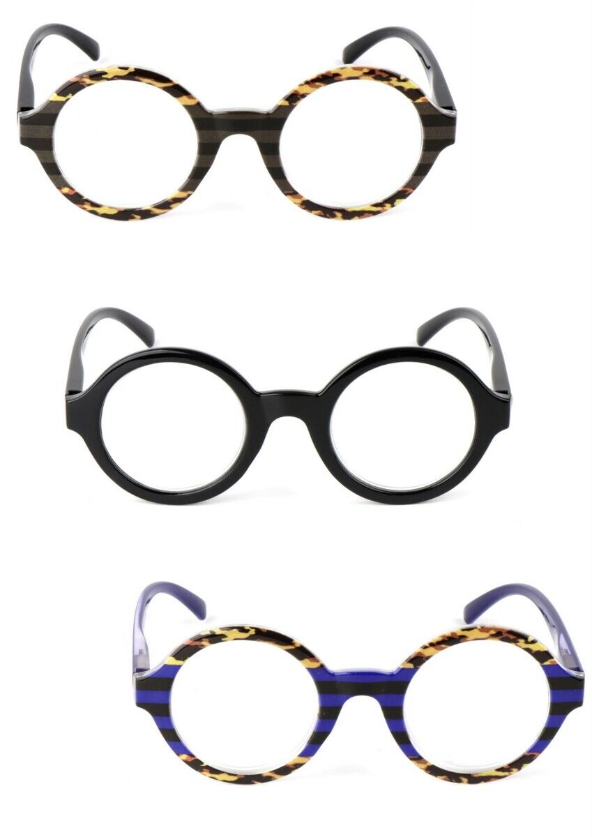 Round Frame Stylish Spring Hinged Reading Glasses Mens Womans in 3 Colours DX80