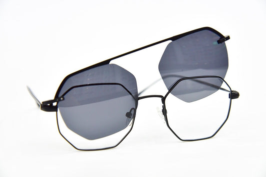Pure Titanium Eyeglasses 2 in 1  with Magnetic Sunglasses UV400  in Black DC3044