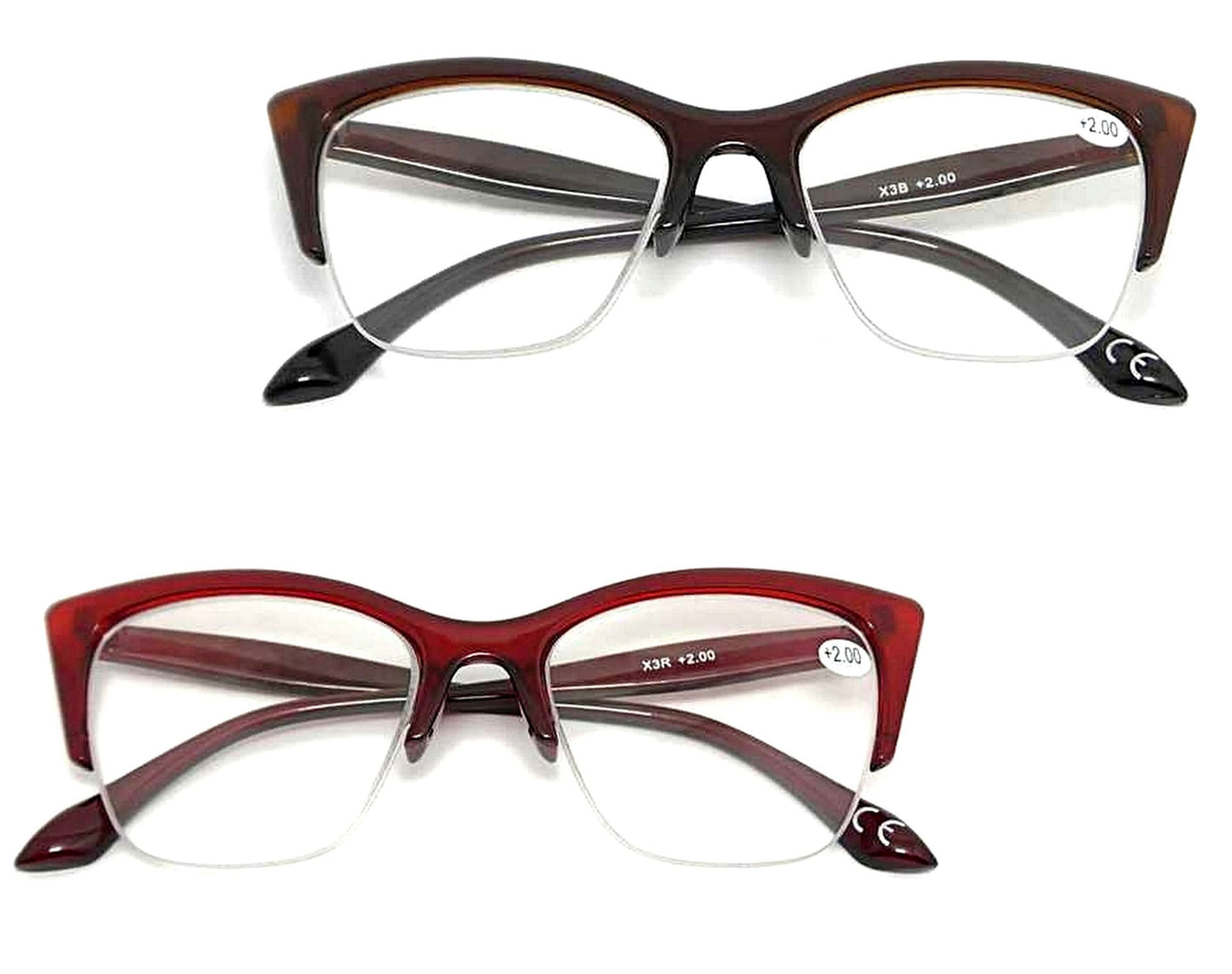 Cat Eye Half Frame Browline Reading Glasses - Model X3