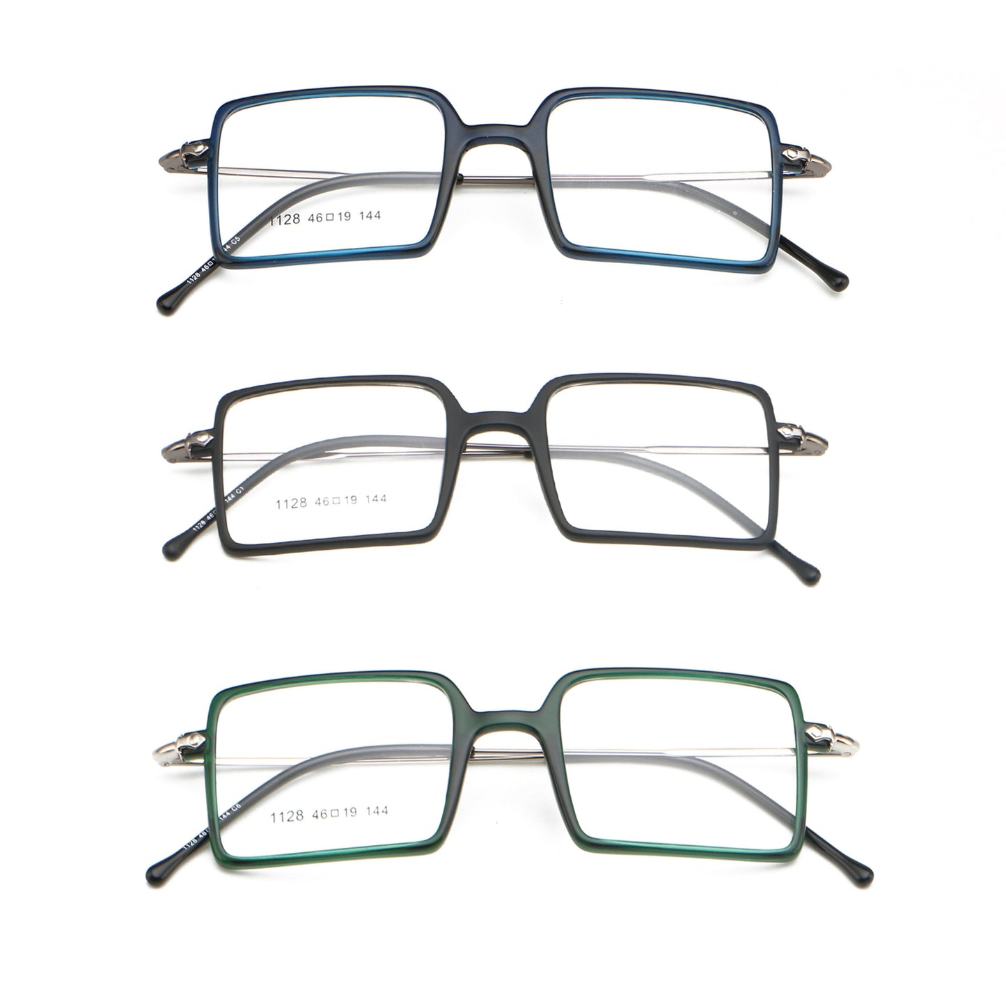 Square 1960s Reading Glasses Acetate & Stainless Steel Frame Model DX8