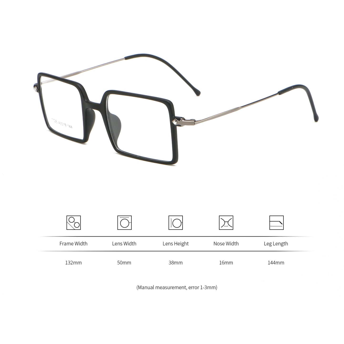 Square 1960s Reading Glasses Acetate & Stainless Steel Frame Model DX8