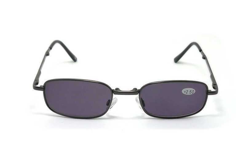 Gunmetal Grey, Metal Spring Hinged Folding Sun Readers & Case - Model SR21G