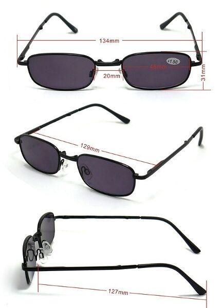 Gunmetal Grey, Metal Spring Hinged Folding Sun Readers & Case - Model SR21G