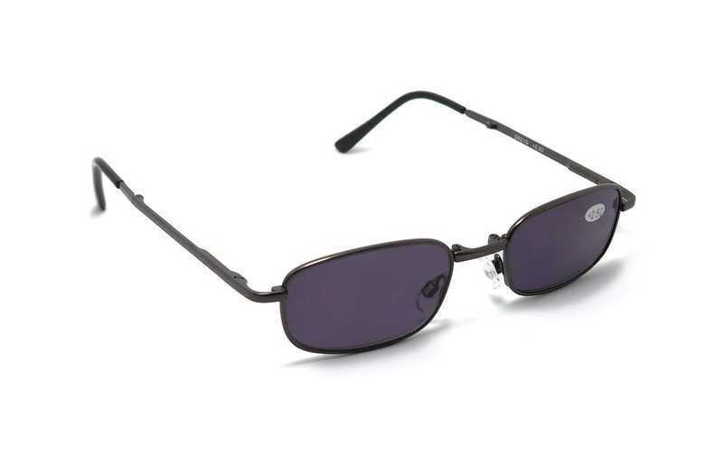 Gunmetal Grey, Metal Spring Hinged Folding Sun Readers & Case - Model SR21G