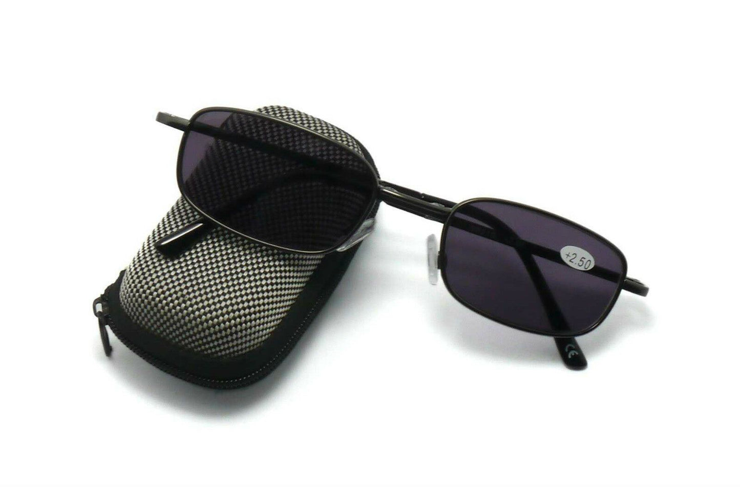 Gunmetal Grey, Metal Spring Hinged Folding Sun Readers & Case - Model SR21G