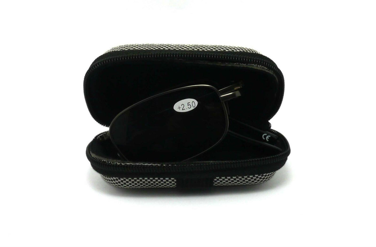 Gunmetal Grey, Metal Spring Hinged Folding Sun Readers & Case - Model SR21G