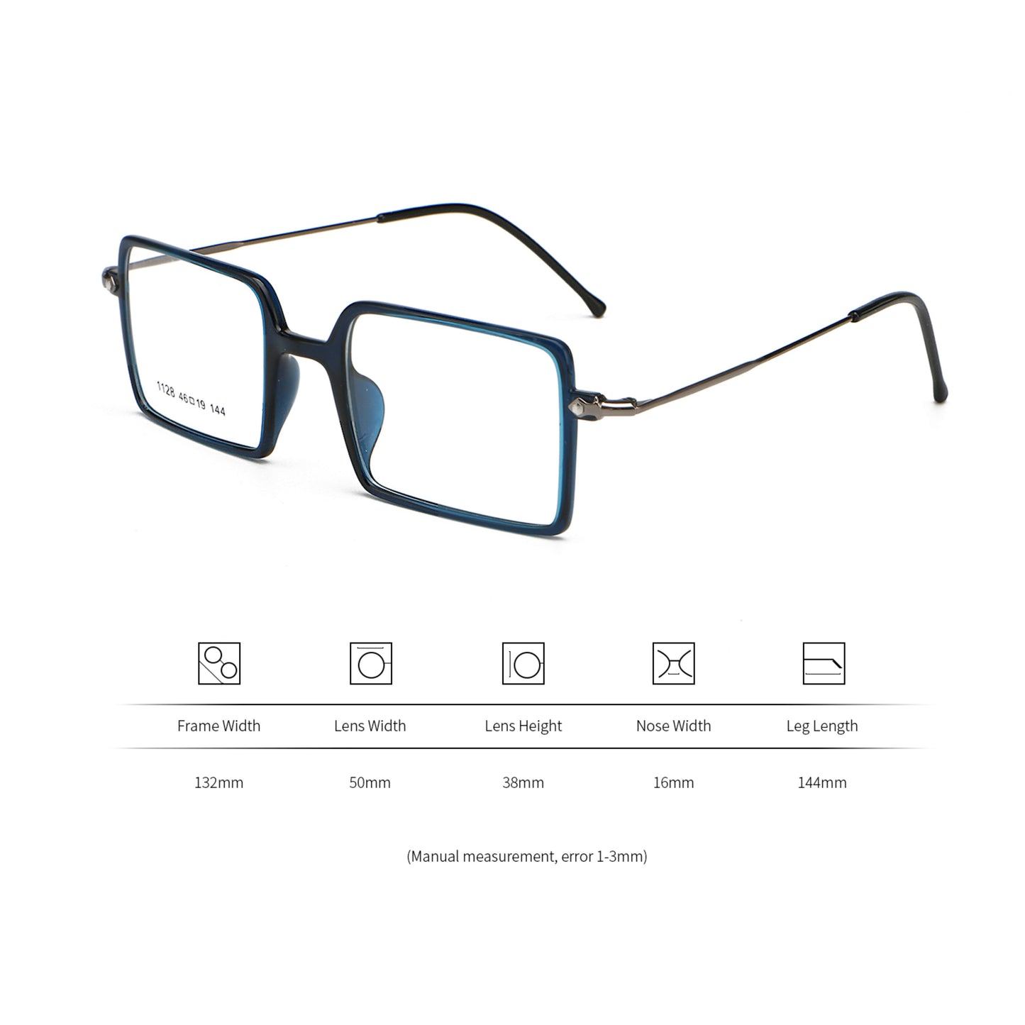 Square 1960s Reading Glasses Acetate & Stainless Steel Frame Model DX8