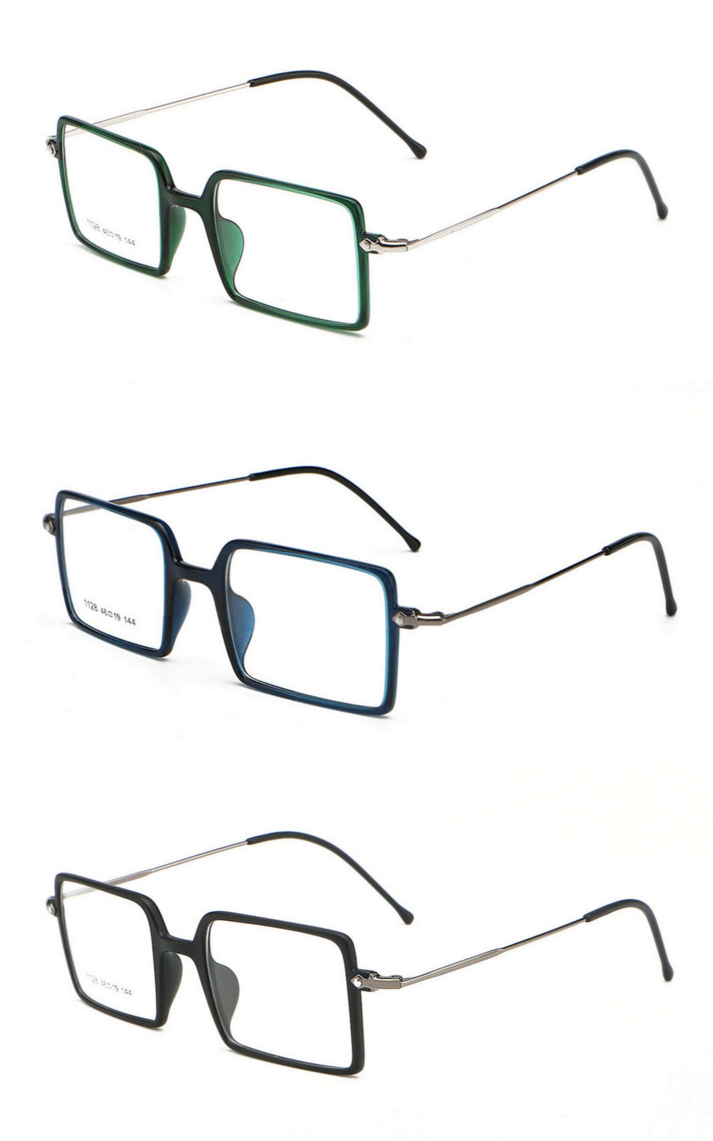 Square 1960s Reading Glasses Acetate & Stainless Steel Frame Model DX8