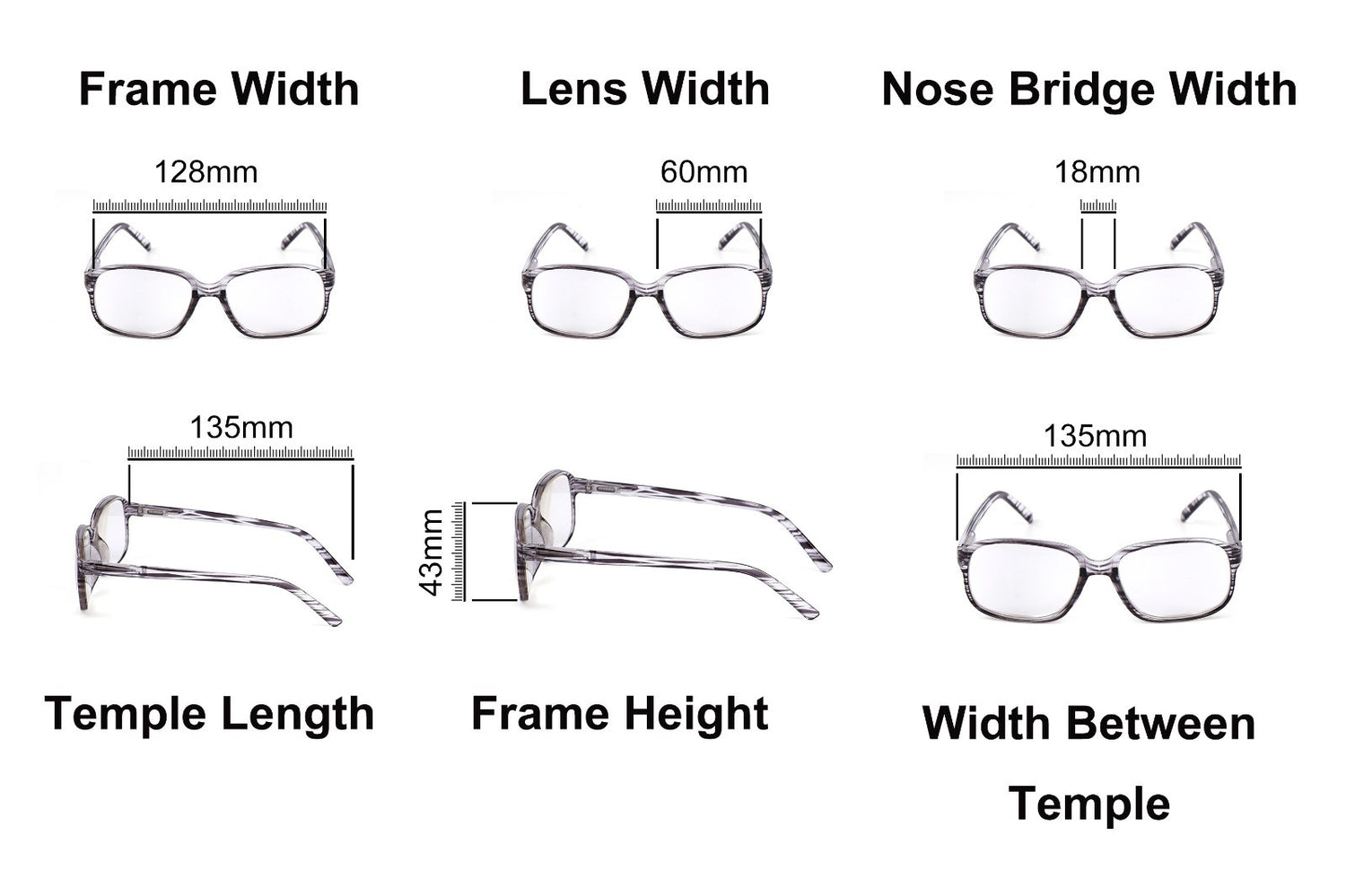 High Strength High Power Grey Reading Glasses Unisex +4.5 +5.0 +5.5 +6.0 C868