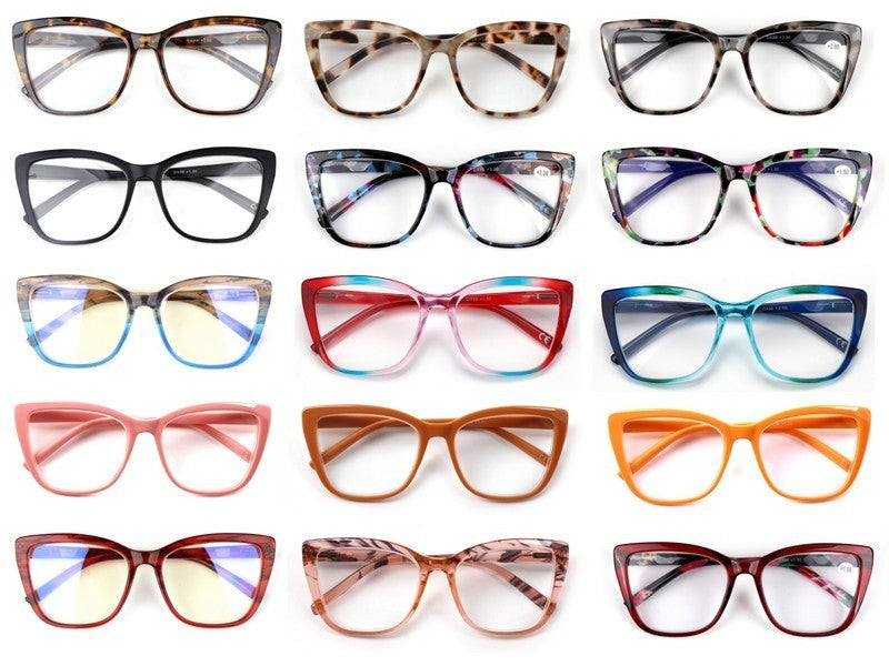 Cat Eye Funky Oversized Reading Glasses Woman with Spring Hinges 16 Colours DX88