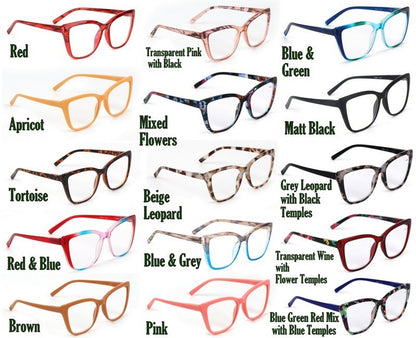 Cat Eye Funky Oversized Reading Glasses Woman with Spring Hinges 16 Colours DX88