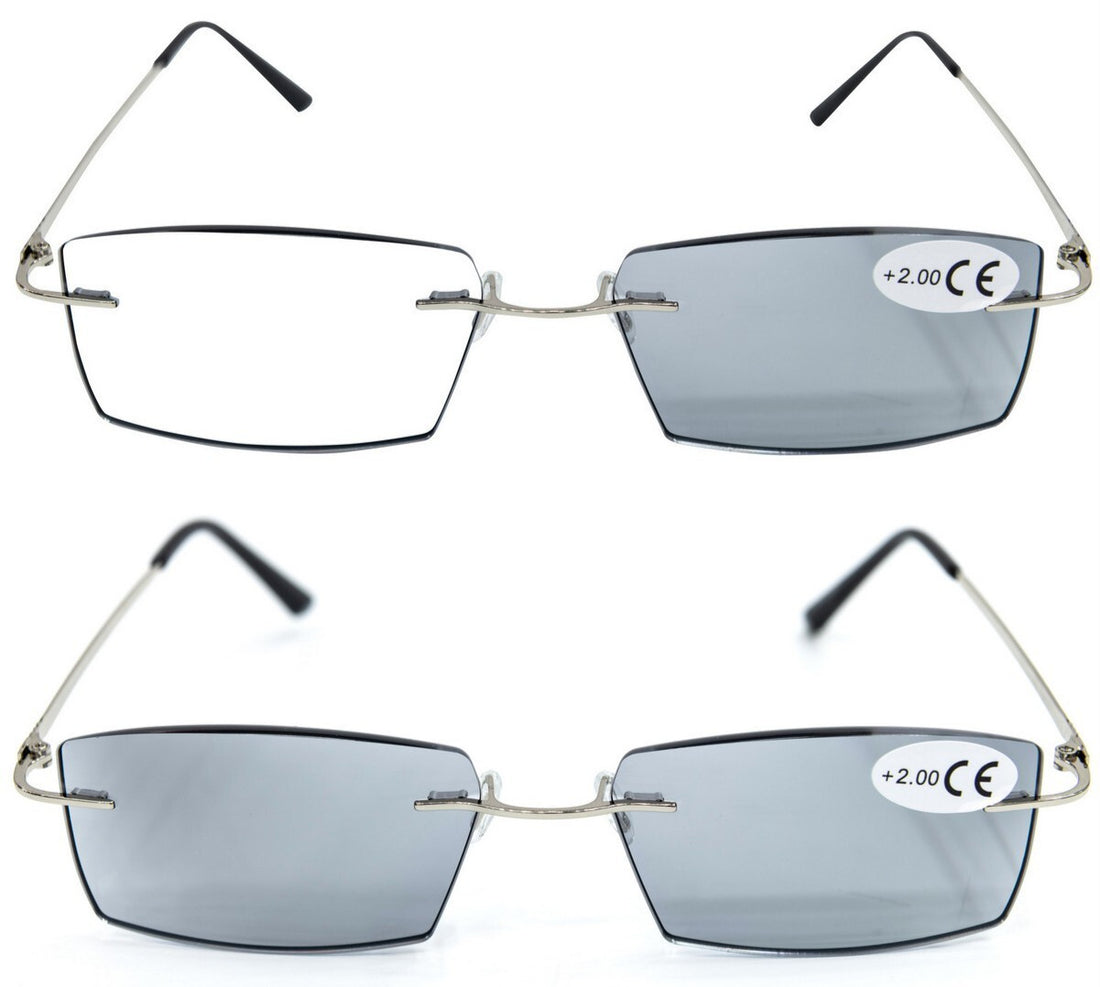 Photochromic Transition Rimless Myopia Sun Correction Glasses Mens Womans NG122P