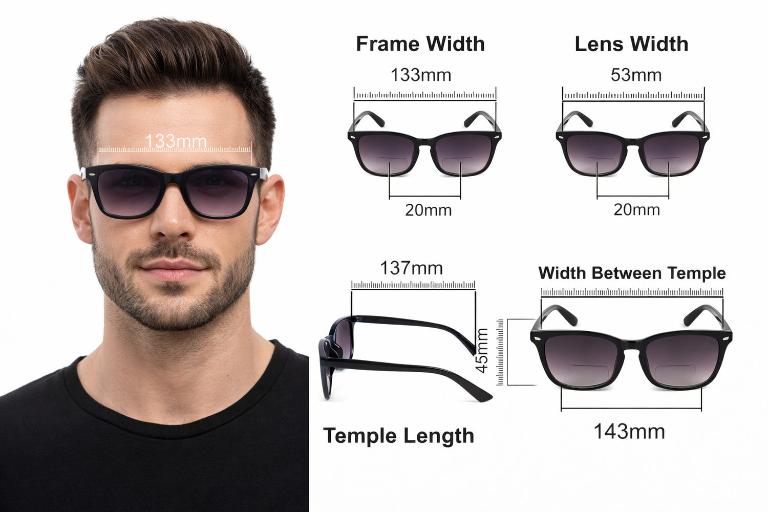 Bifocal Sunreader Glasses Men Women Anti Blue Light Metal Hinges L341‑ABL