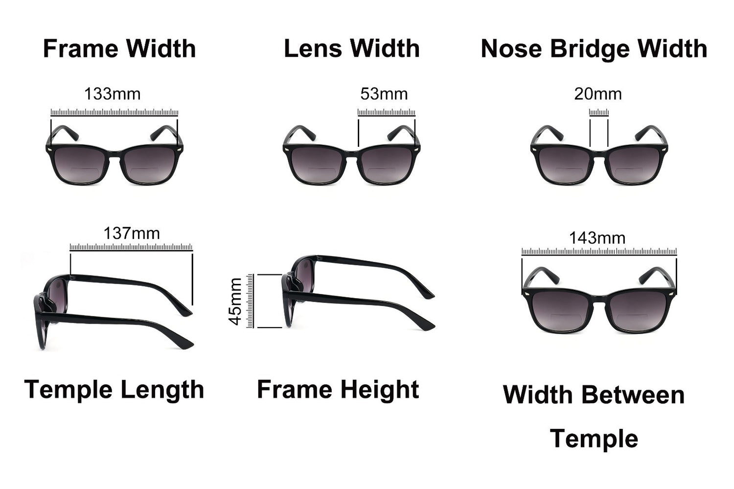 Bifocal Sunreader Glasses Men Women Anti Blue Light Metal Hinges L341‑ABL