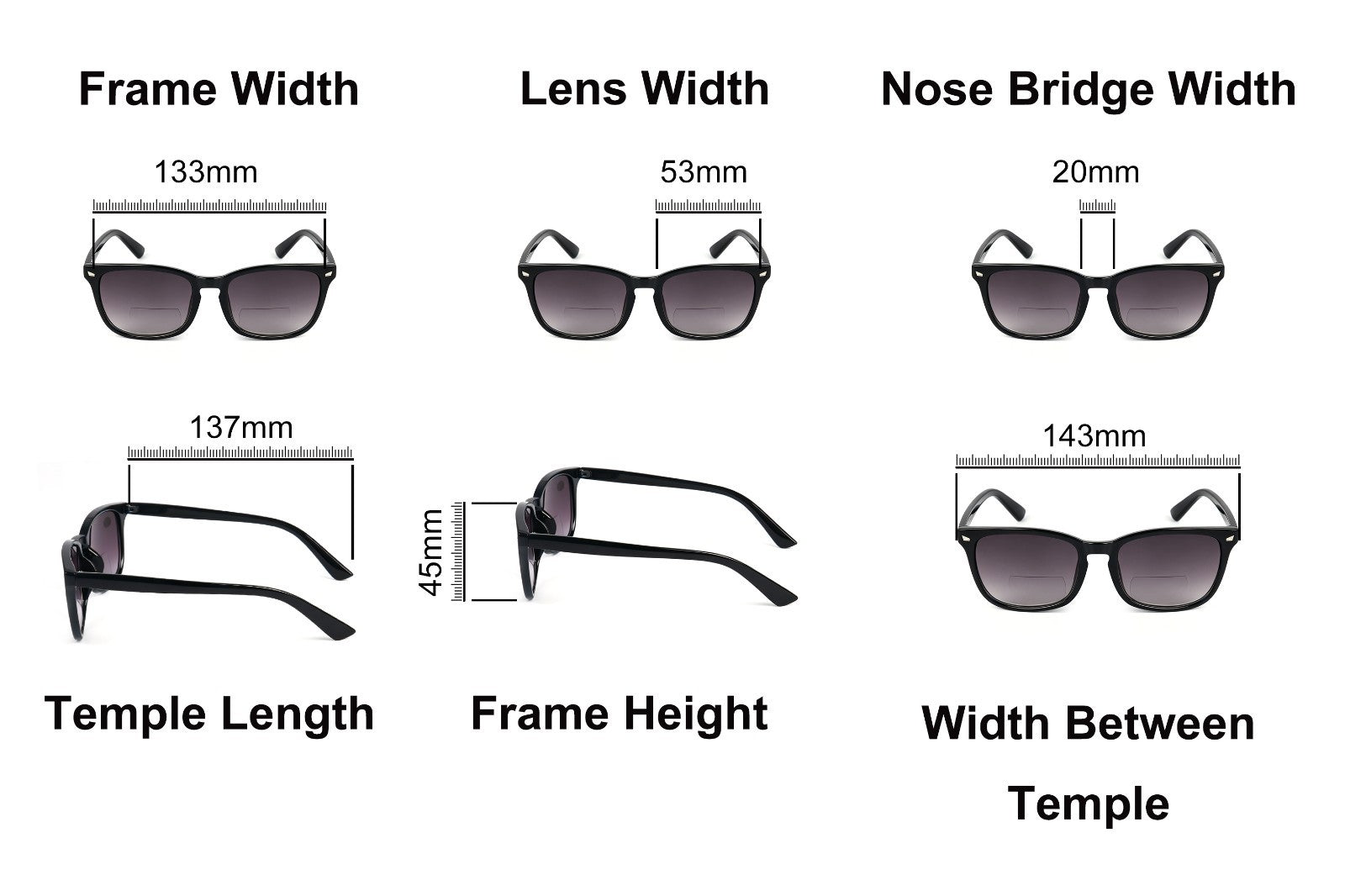 Bifocal Sunreader Glasses Men Women Anti Blue Light Metal Hinges L341‑ABL