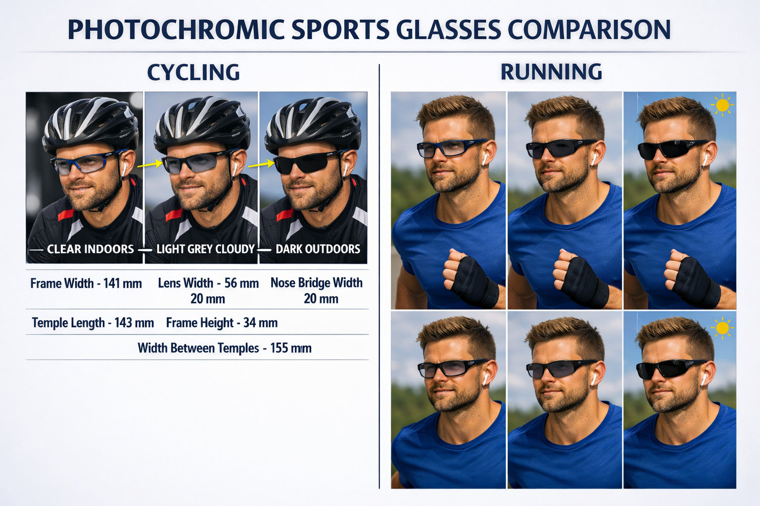 Photochromic Myopia Sports Nearsighted Glasses Unisex Short Sight  DX81278