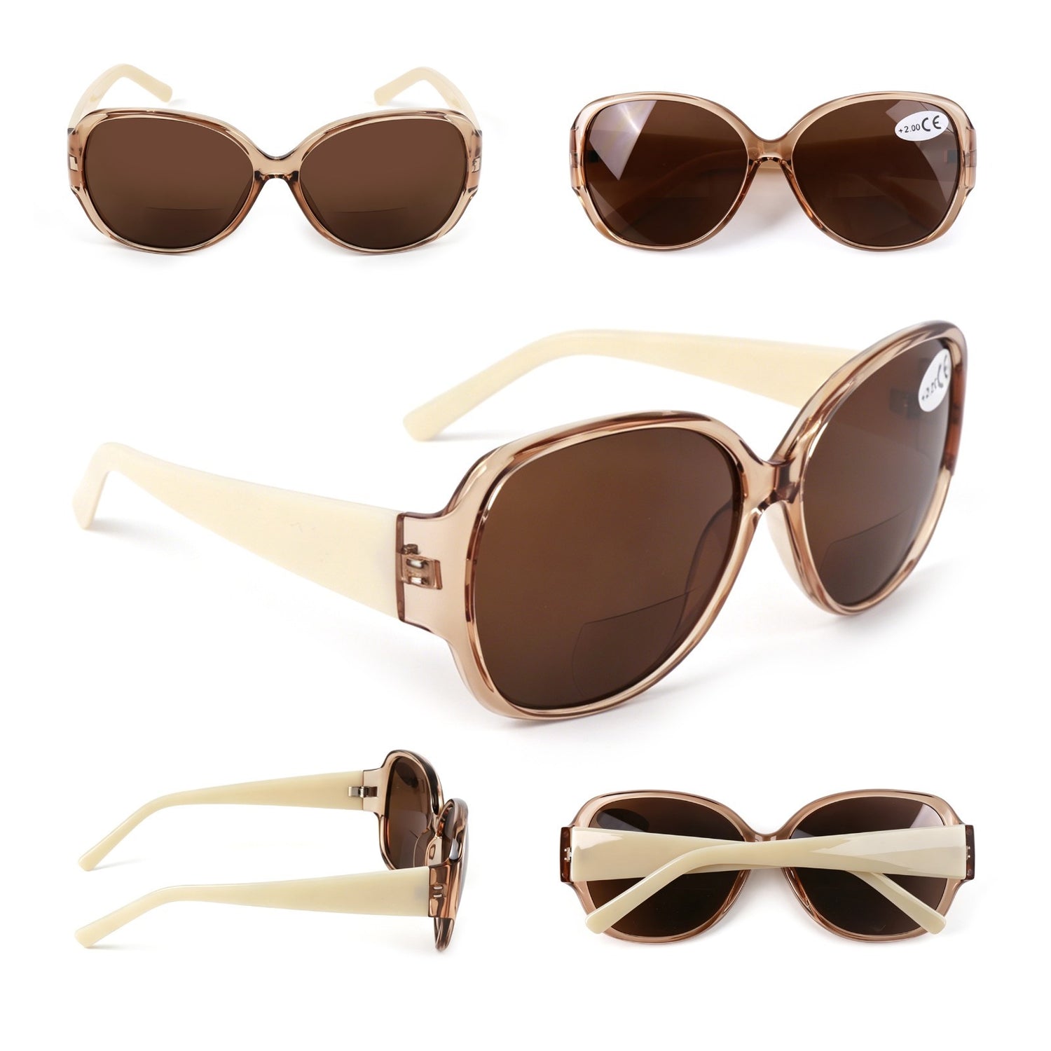 Bifocal Sun Readers Oversized Womans Oval with Metal Hinges 3 Colours DX8154