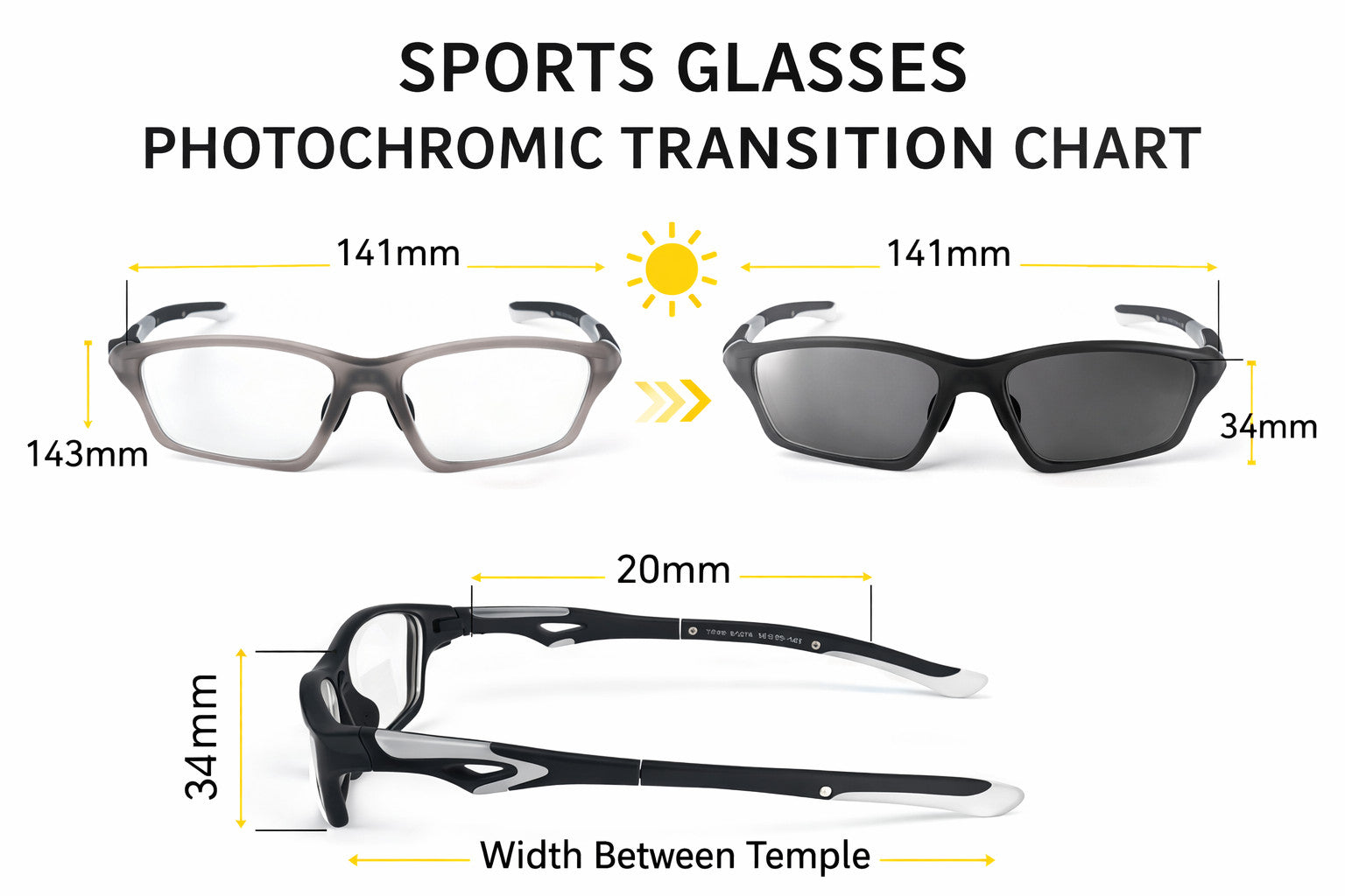 Photochromic Myopia Sports Nearsighted Glasses Unisex Short Sight  DX81278
