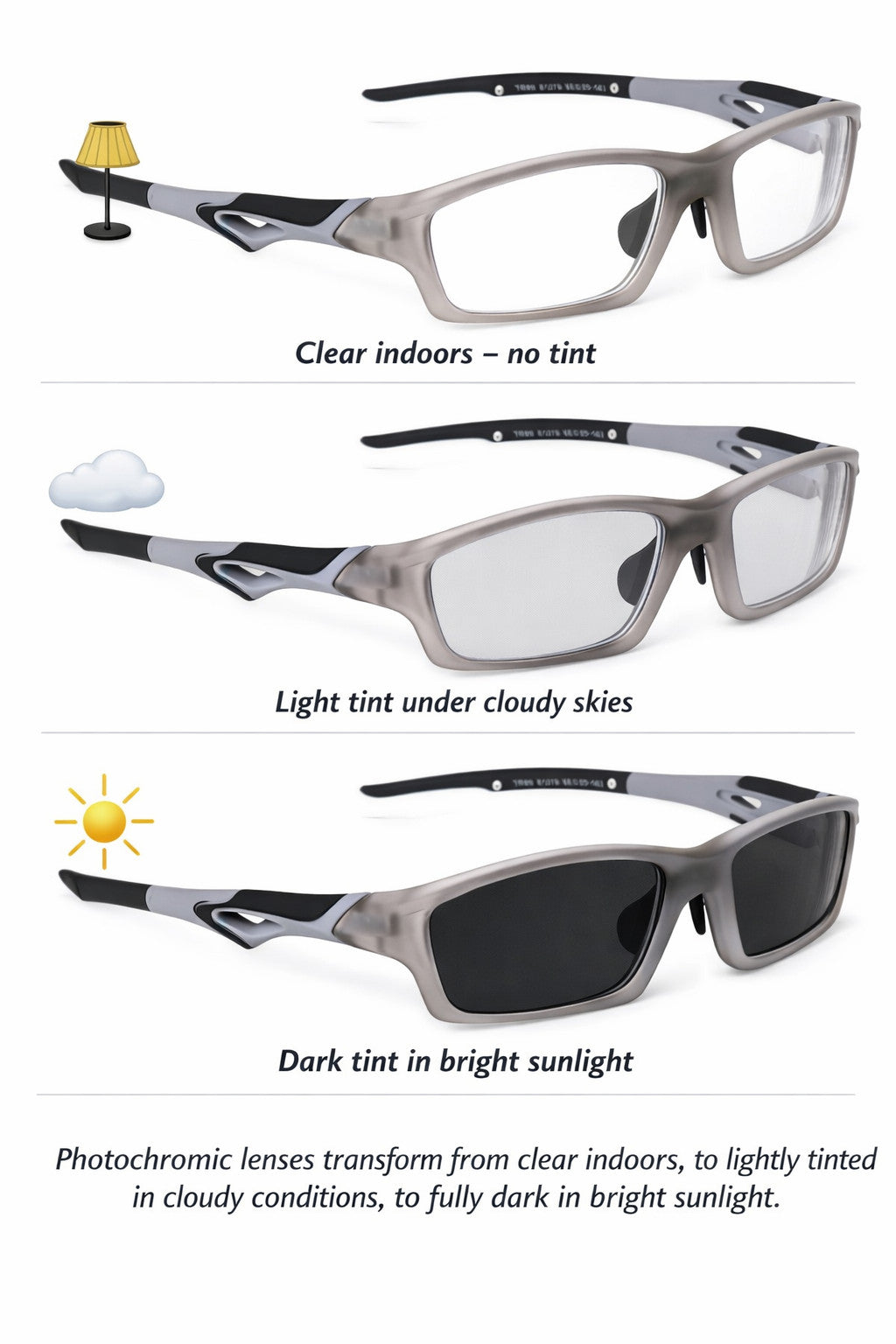 Photochromic Myopia Sports Nearsighted Glasses Unisex Short Sight  DX81278