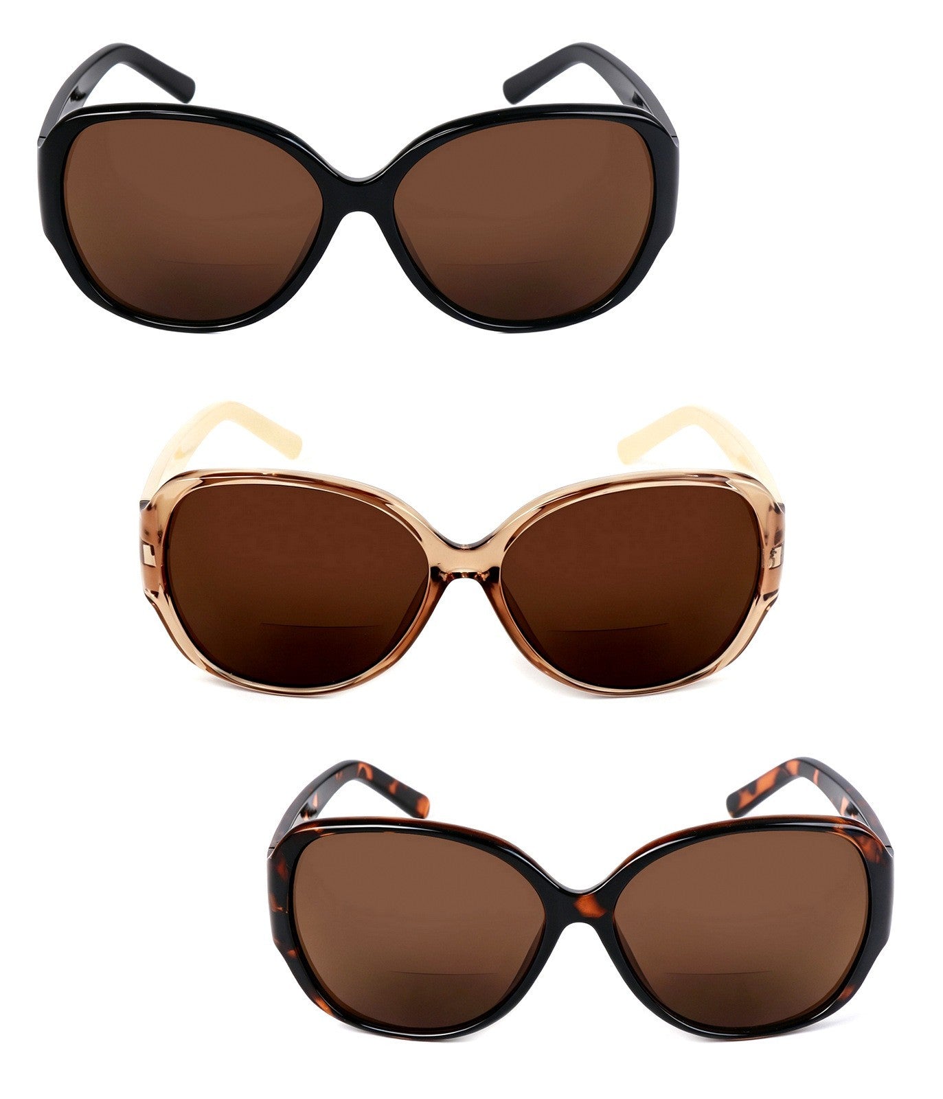 Bifocal Sun Readers Oversized Womans Oval with Metal Hinges 3 Colours DX8154