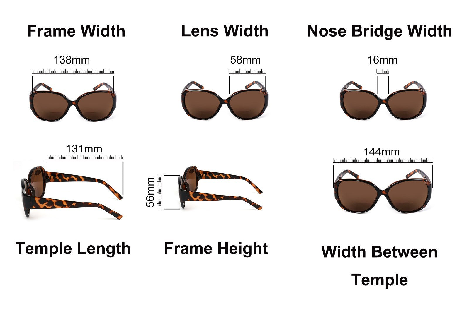 Bifocal Sun Readers Oversized Womans Oval with Metal Hinges 3 Colours DX8154