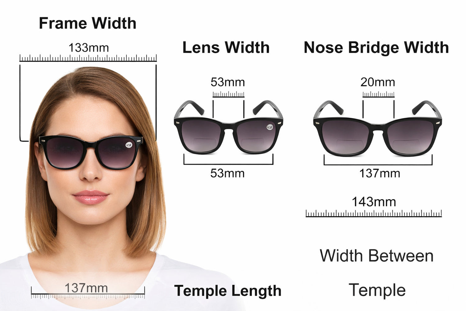 Bifocal Sunreader Glasses Men Women Anti Blue Light Metal Hinges L341‑ABL