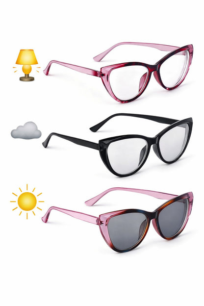 Photochromic Transitional Nearsighted Sun Myopia Glasses Cat Eye Womans DX9637
