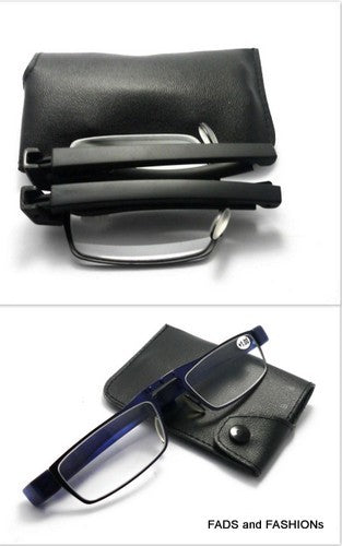 Stainless Steel Folding Reading Glasses & Pouch - Model MT301