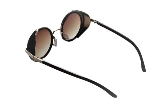 Steampunk Round Frame UV400 Sunglasses Vintage Unisex in Black or Brown SP5018