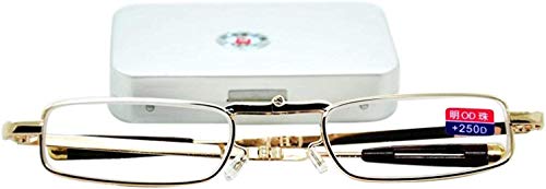 Compact Silver Folding Reading Glasses, Glass Lens with Metal Case - Model MT05s