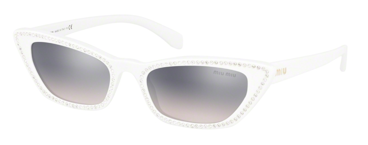 Miu Miu Cat Eye White Sunglasses MU 10US 142GR0 with Original Case & Cloth