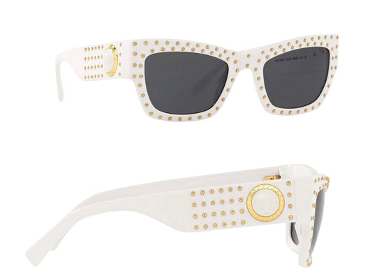 Versace 401/87 Sunglasses Studded Medusa Rectangle Womans Acetate Sunglasses