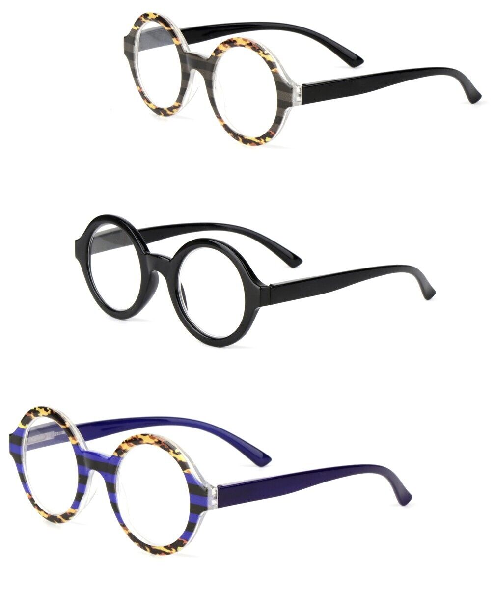 Round Frame Stylish Spring Hinged Reading Glasses Mens Womans in 3 Colours DX80