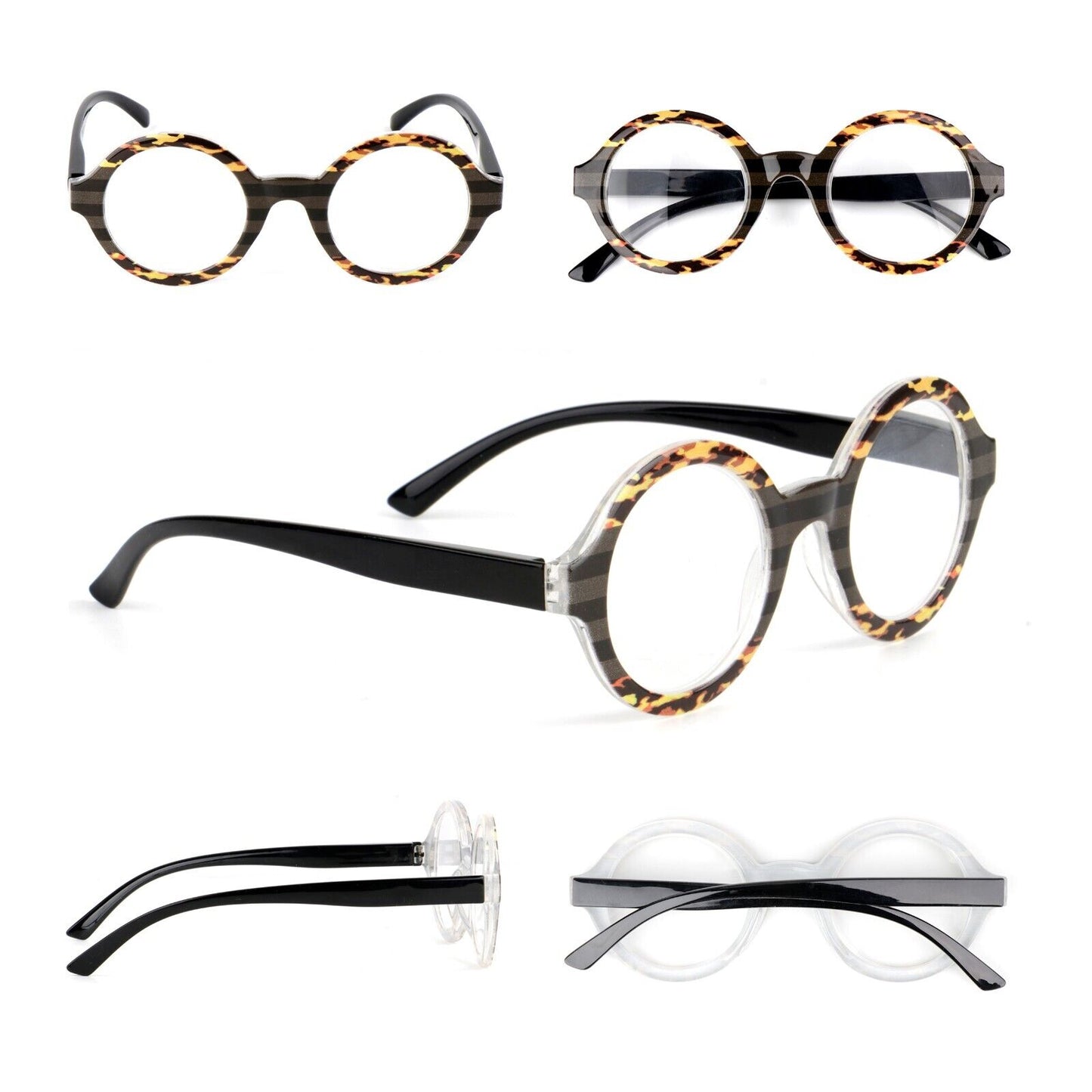 Round Frame Stylish Spring Hinged Reading Glasses Mens Womans in 3 Colours DX80