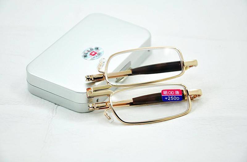 MT06 High Quality Gold Folding Reading Glasses Silver Metal Case +1.5 +2.0 +2.5