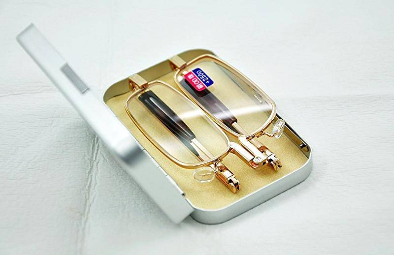 MT06 High Quality Gold Folding Reading Glasses Silver Metal Case +1.5 +2.0 +2.5