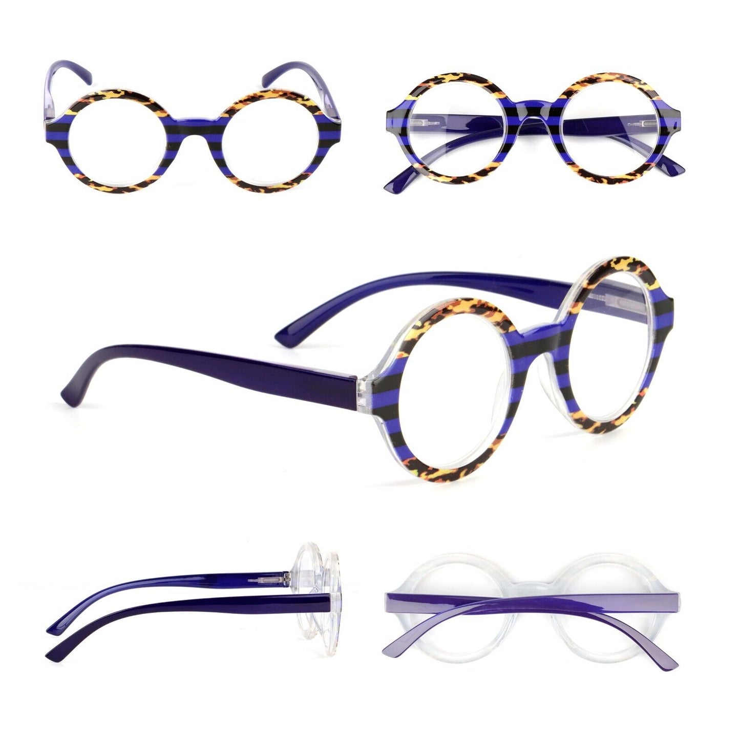 Round Frame Stylish Spring Hinged Reading Glasses Mens Womans in 3 Colours DX80