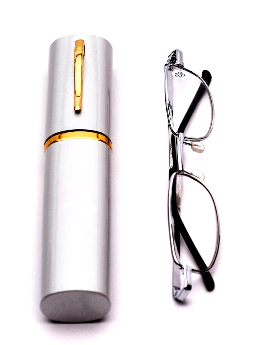 Pen Holder Silver Compact Reading Glasses with Case - Model MT73