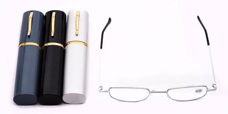 Pen Holder Silver Compact Reading Glasses with Case - Model MT73